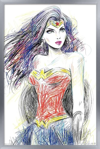 Miniatura 9 de Trends International DC Comics - Wonder Woman - Póster de pared de boceto, 14.725 x 22.375 pulgadas, versión enmarcada de madera de granero