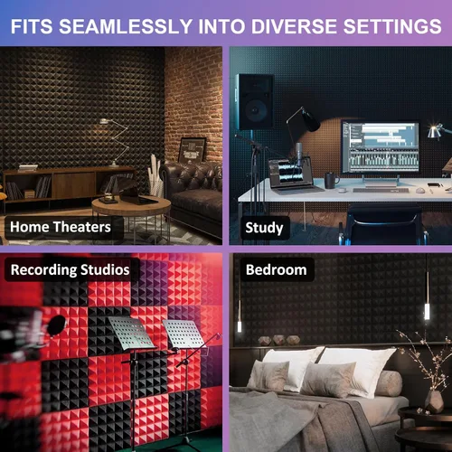 Miniatura 7 de JBER Paneles de espuma acústica de sonido, paquete de 6 unidades de 2 x 12 x 12 pulgadas, tratamiento de insonorización de carbón, acolchado