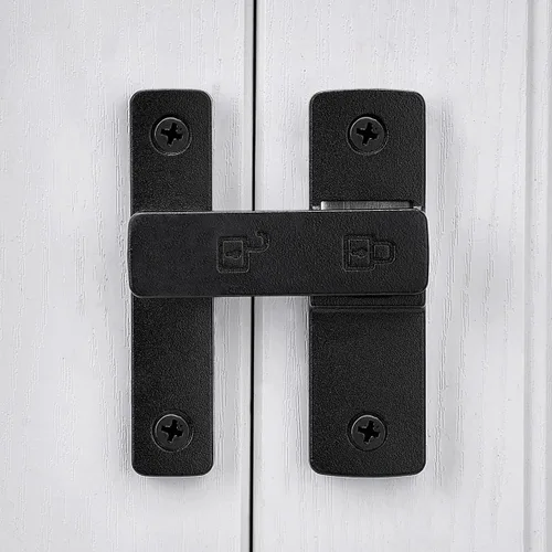 Miniatura 4 de INIRET Pestillos de puerta de granero negro mate, cerradura de puerta de 180 grados, herrajes para puerta abatible, cerradura de puerta de aleación