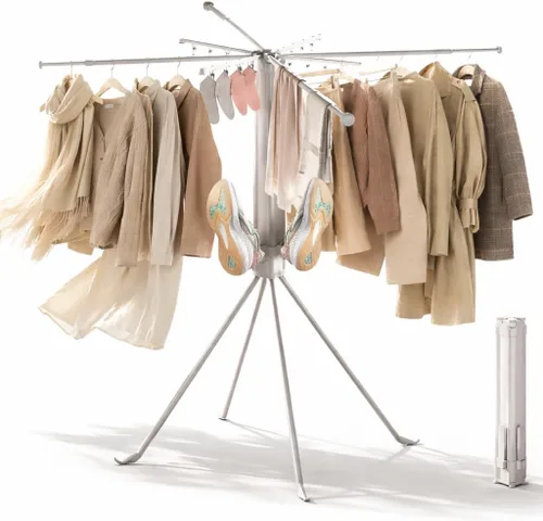 Estante de secado de ropa resistente de 4 patas, estante de lavandería plegable y plegable de gran capacidad, estante de secado portátil para
