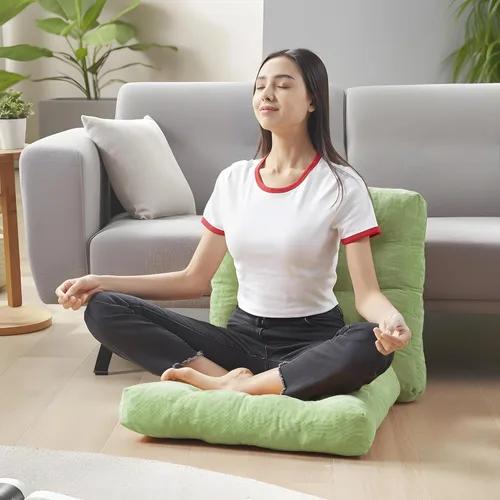 Miniatura 101 de Juego de 2 almohadas de suelo de meditación, almohadas cuadradas grandes para adultos, cojín de pana copetuda para sala de estar de tatami, gris, 22