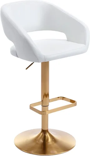 Miniatura 12 de Vogue Furniture Direct Taburete de bar ajustable con respaldo y brazos huecos, moderno taburete giratorio de piel sintética, silla de barra de Negro