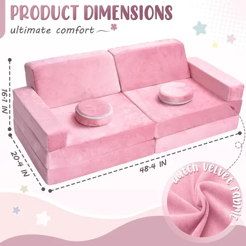 Miniatura 3 de Sofá de juegos para niños, sofá de 10 piezas para sala de juegos y dormitorio, modular para jugar, crear, dormir (rosa)