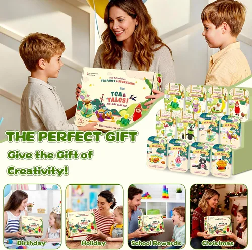 Miniatura 5 de Kit de arcilla seca al aire para niños, kits de manualidades de arcilla temática, figuras de historia, 12 cajas de arcilla de modelado