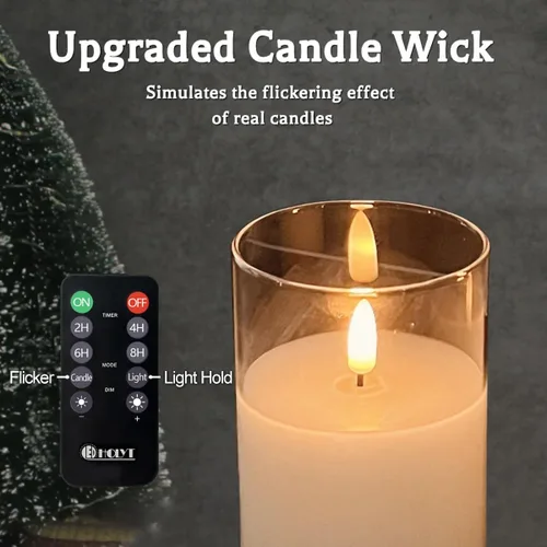 Miniatura 4 de LEDHOLYT Vela Recargable Sin Llama, Vela de Pilar LED Intermitente de Cera Real con Control Remoto y Temporizador, Mecha en Forma de Lágrima, Velas