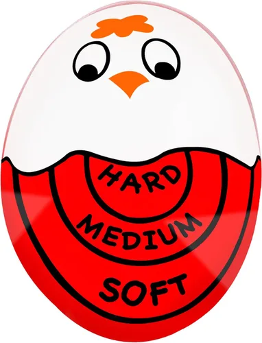 Eggssentials Temporizador de huevos rojos que va en el agua: temporizador de huevos para huevos duros y huevos duros suaves, el color rojo se