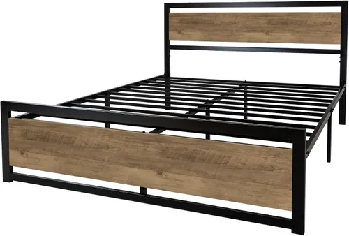 Miniatura 8 de SHA CERLIN Marco de cama tamaño completo con cabecera moderna, base de plataforma de metal resistente con pie de cama cuadrado y soporte de 13 Marrón