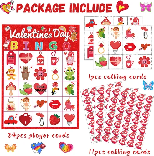 Miniatura 3 de WEIEN Bingo para el día de San Valentín para niños, adultos, 24 jugadores para grupos grandes de clase familia/escuela, fiesta, golosinas, aula