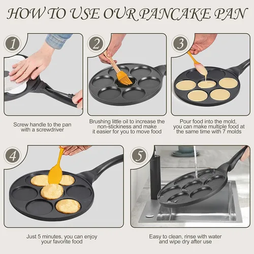 Miniatura 5 de Sartén antiadherente para hotcakes con moldes tipo parrilla, mini fabricante de panqueques con revestimiento libre de PFOA, adecuada para todas