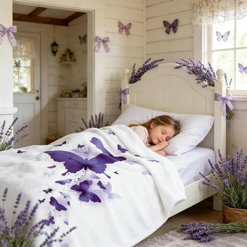 Miniatura 5 de Manta de mariposa morada para niñas y niños, regalos de mariposa de cumpleaños de primavera para hija nieta, manta de franela suave para cama