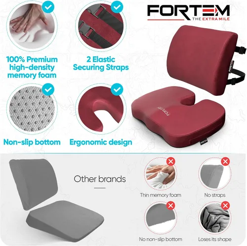 Miniatura 7 de Fortem - Cojín para Silla de Oficina, Cojín Lumbar para Silla de Oficina, Almohada de Apoyo Lumbar para Silla de Oficina, Cojín de Espuma velur rojo