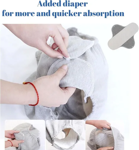 Miniatura 4 de Paquete de 2 pañales lavables para incontinencia para hombres/mujeres, pañal de tela para adultos a prueba de fugas de TPU con insertos, Gris