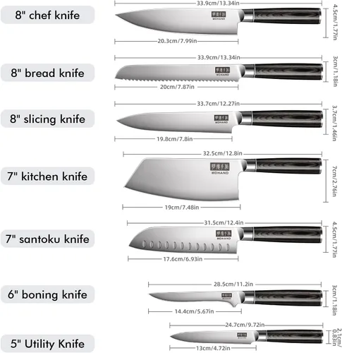 Miniatura 2 de MDHAND Juego de cuchillos de cocina, 7 piezas de cuchillos japoneses ultra afilados, juego de cuchillos de chef profesionales de acero inoxidable