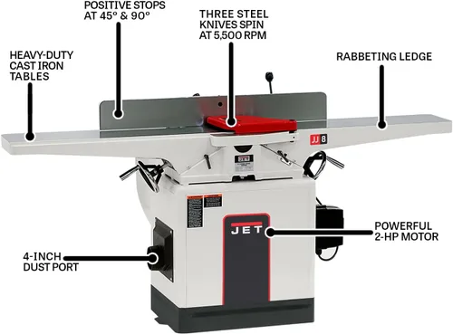 Miniatura 6 de JET Ensambladora de 8 pulgadas, cuchillo recto, 2 HP, 230V 1Ph (JWJ-8CS)
