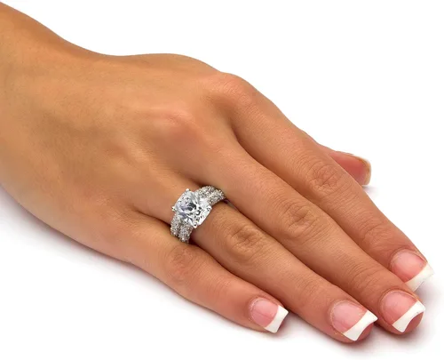 Miniatura 3 de PalmBeach Jewelry Yellow Gold-Plated or Platinum Plated Emerald Cut Cubic Zirconia Pave Bridal Ring Set