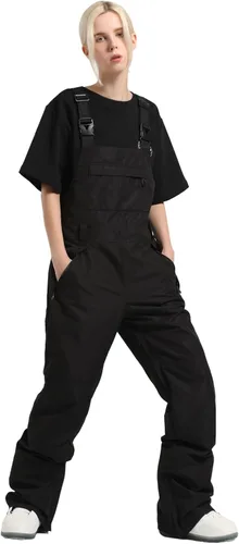 Miniatura 2 de GSOU SNOW Pantalones de esquí para mujer, overol con peto de nieve, impermeable, resistente al viento, aislado, correa ajustable, cálido