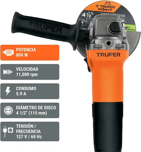 Miniatura 2 de Amoladora angular 4-1/2 ', profesional, 800 W