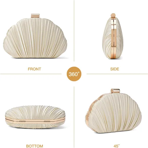 Miniatura 6 de Bolso de mano de noche plisado de satén para mujer, elegante bolso de mano con cadena para boda