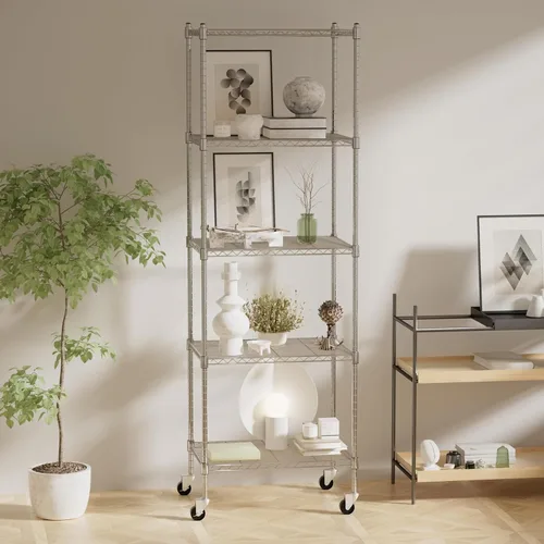 Miniatura 2 de Estantería de garaje con ruedas, estantería de 5 niveles y patas ajustables, estante de almacenamiento rodante de alta capacidad de 865 libras