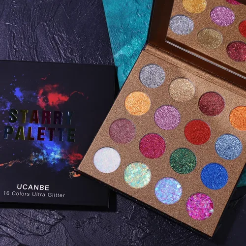 Miniatura 6 de UCANBE Pro Paleta de Sombra de Ojos con Purpurina - Paleta Profesional de 16 Colores - Polvo de Sombra de Ojos con Purpurina Prensada Gruesa y Fina