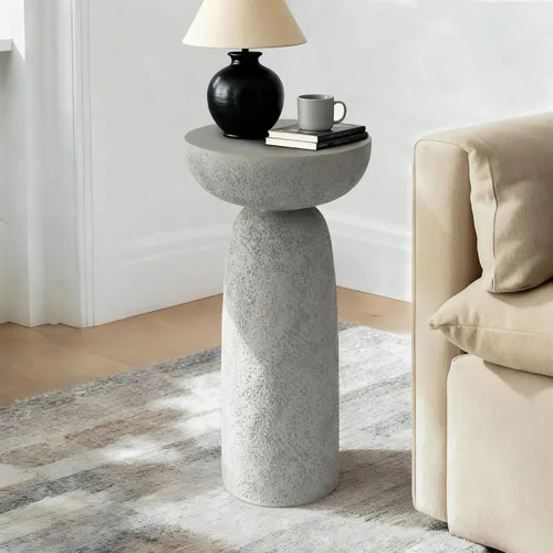 Miniatura 9 de Mesa auxiliar con pedestal, forma redonda moderna para decoración del hogar, inspirada en la piedra con diseño de reloj de arena, mesa auxiliar