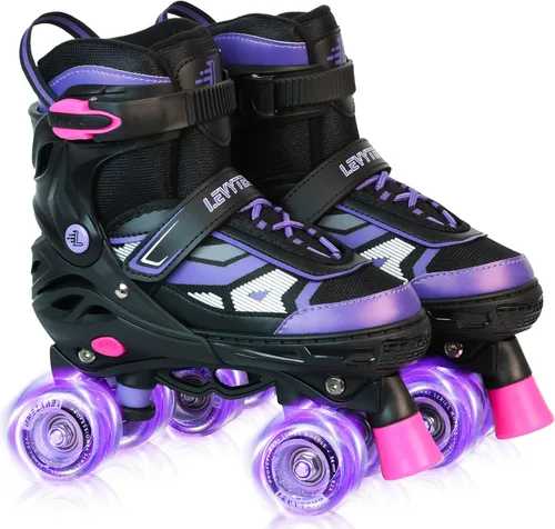 Patines de ruedas para niños y niñas, patines cuádruples ajustables de 4 tallas con todas las ruedas iluminadas para principiantes, deportes de