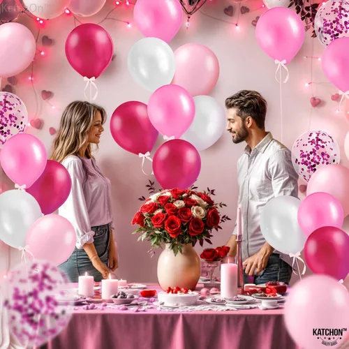 Miniatura 3 de KatchOn, Kit de arco de globos rosas metálicos, 12 pulgadas, paquete de 60, globos de confeti para decoraciones de fiesta rosa, globo de confeti