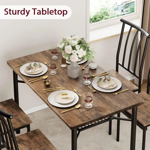 Miniatura 5 de GAOMON Juego de mesa de comedor para 4, mesa de cocina y sillas para 4 con estante para vino, juego de mesa de comedor con 4 sillas, juego de mesa