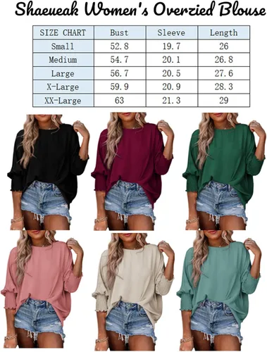 Miniatura 7 de Shaeueak Blusa de manga globo 34 para mujer, casual, ajuste holgado, talla S-XXL