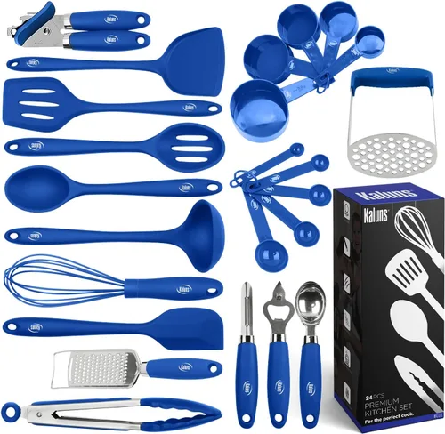 Miniatura 11 de Kaluns Juego de utensilios de cocina de silicona, juego de 24 utensilios de cocina, abrelatas, triturador, espátula, 446 °F, resistente al calor