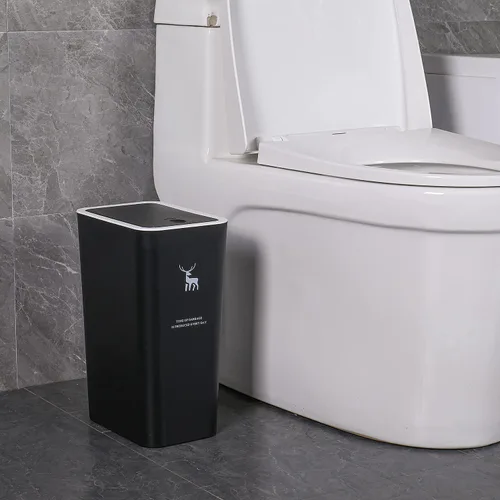 Miniatura 2 de Sooyee Paquete de 3 basureros de baño con tapa de 10 litros/2.6 galones, delgado con tapa desplegable, cesta de basura para baño, tocador, Negro