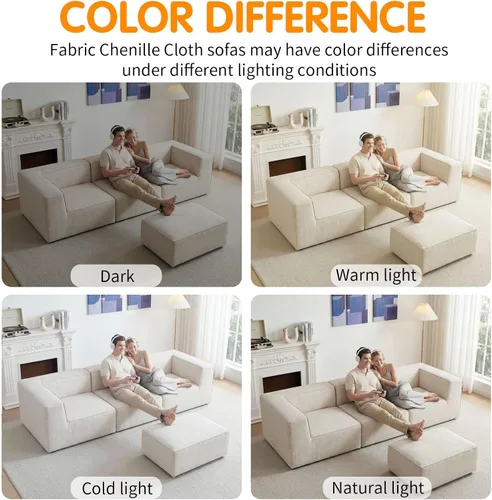 Miniatura 9 de Sofá Seccional Comprimido de 106" Sofás Modulares en Forma de L con Chaise, Espuma de Alta Densidad Sin Ensamblaje Requerido, 4 Piezas