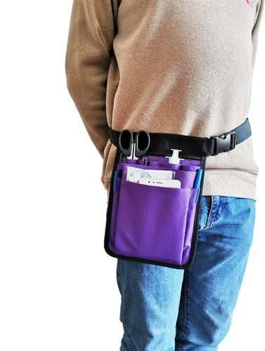 Miniatura 5 de Organizador para enfermeras de utilidad con cinturón Fanny Pack riñonera bolsa de cintura para herramientas de cuidado de tijeras médicas (púrpura)