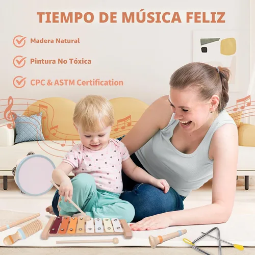 Miniatura 4 de Juego de instrumentos musicales para bebés, juguetes musicales Montessori de madera para bebés de 18 meses, instrumentos de percusión para niños