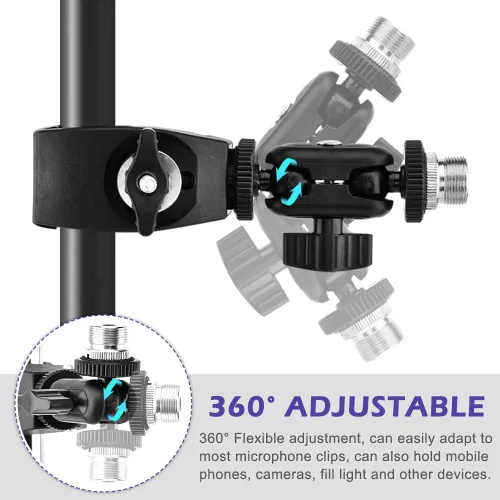 Miniatura 7 de Abrazadera de cangrejo de micrófono, soporte de micrófono con ajuste de cabeza de bola doble, tornillo de cobre de 1/4 a 5/8 pulgadas, se adapta a