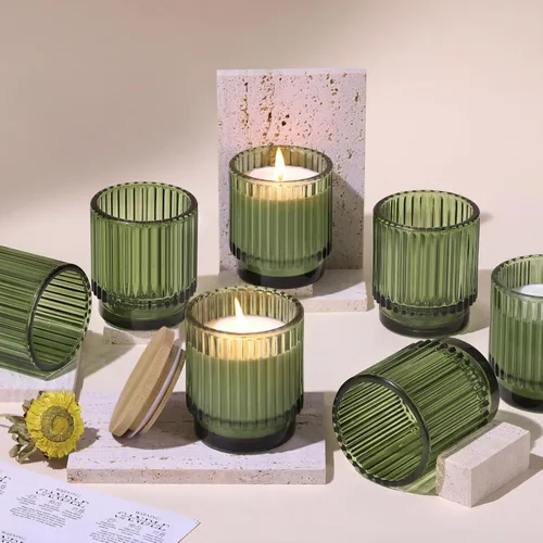 Miniatura 9 de DEVI Frascos de Velas de Vidrio Transparente Acanalado Vacíos de 7 oz para Hacer Velas, Juego de 8, Frascos de Velas de Vidrio con Tapas de Bambú