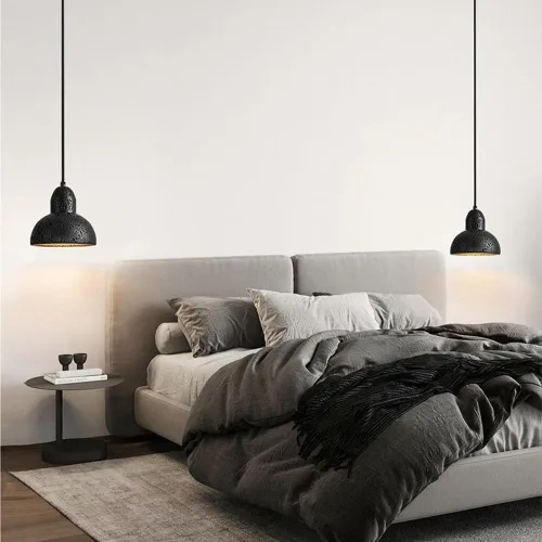 Miniatura 3 de Lámpara colgante de isla de cocina de 5.9 pulgadas, moderna lámpara colgante de travertino negro, cable ajustable E27/E26 para comedor, dormitorio