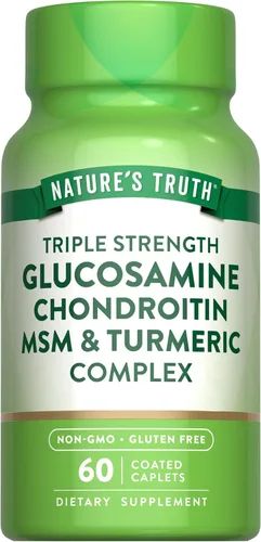 Complejo glucosamina condroitina MSM | 60 cápsulas | Suplemento de triple fuerza con cúrcuma | Suplemento sin OMG y sin gluten | por Nature's Truth