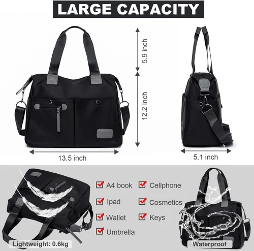 Miniatura 5 de Bolso de mano ligero, floral, con asa superior con múltiples bolsillos de nailon para el trabajo, resistente al agua, bolsa para viajes, de hombro
