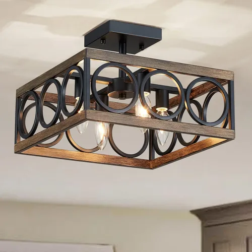 Miniatura 13 de XINGQI Candelabro moderno cuadrado de 17.7 pulgadas, 4 luces, lámpara colgante de granja para comedor, sala de estar, dormitorio, isla de cocina