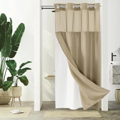 Gibelle: cortina de ducha pequeña para baño de 36x74, cortina de ducha de punto gofre con juego de forro de tela a presión, no necesita ganchos,