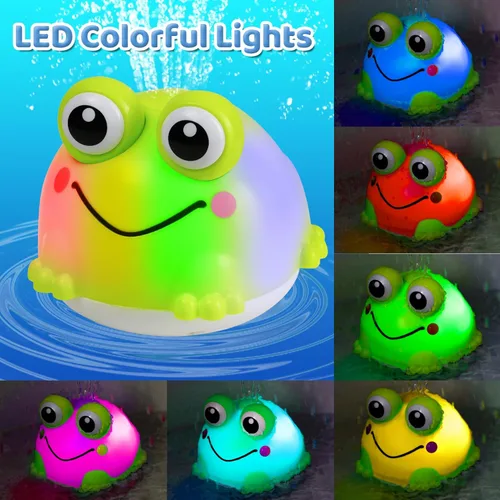 Miniatura 5 de Juguetes de baño iluminados para niños de 1 a 3 años, juguete de baño de rana recargable para bebés de 6 a 12 meses, juguetes de fuente de bañera