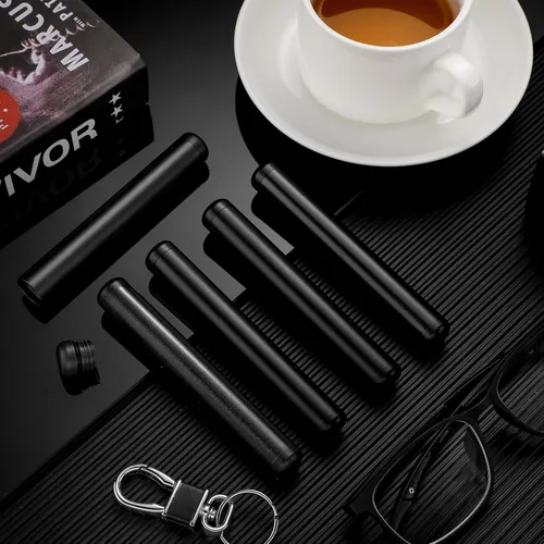 Miniatura 6 de Amylove 5 piezas de estuche pequeño y lindo de metal de aluminio impermeable de metal para bolso, bolsillo, viaje, 4.5 pulgadas (negro)