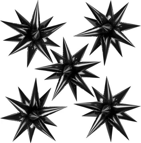 60 unidades de globos de estrella negros con explosión de 12 puntas de papel de aluminio con forma de cono mágico grande para decoración de fondo de