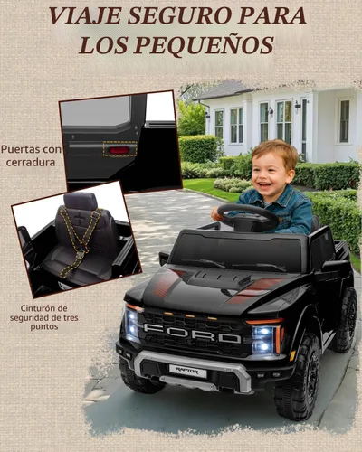 Miniatura 7 de First Ride On Ford F-150 Raptor con Licencia de 12V - Juguete de Montar para Niños, Camioneta de Montar con Control Remoto para Padres, Auto Negro