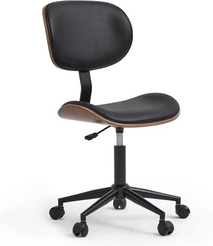 Miniatura 7 de Bestier Silla de oficina pequeña con soporte de respaldo de madera curvada, silla de escritorio sin brazos con giro de 360°, silla de computadora