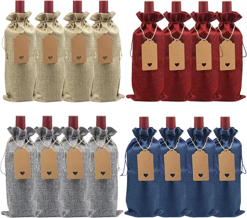 DIWNELEM Paquete de 16 bolsas de regalo de yute de arpillera con cordón, perfectas para degustación de vinos, bodas, fiestas y viajes