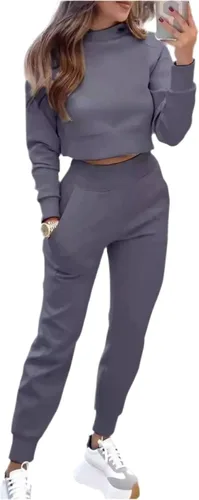 Miniatura 2 de Conjunto de sudadera y pantalón corto casual elegante, de dos piezas, con bolsillos, 95% poliéster, 5% elastano, ligeramente elástico