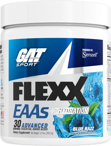 GAT SPORT Flexx EAA + Hydration, aminoácidos esenciales avanzados, 30 porciones (Blue Razz)