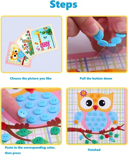Miniatura 5 de WYNAKESHU 12 calcomanías de botón para dibujar mosaicos, kits de arte para niños, botón adhesivo, juguetes de clase de arte preescolar, regalo